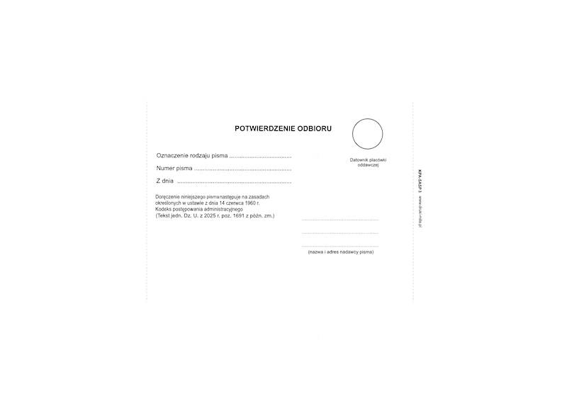 Zwrotne potw. odbioru KPA KPA-5ASP3 op.100szt.