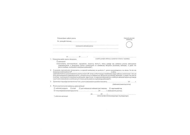 Zwrotne potw. odbioru KPA KPA-5ASP3 op.100szt.