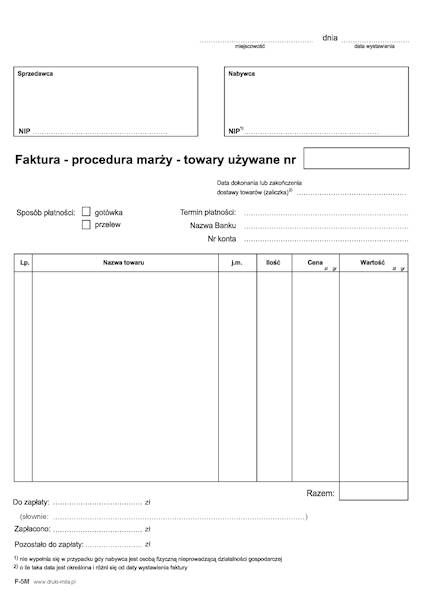 Faktura Vat marża A5 F-5M