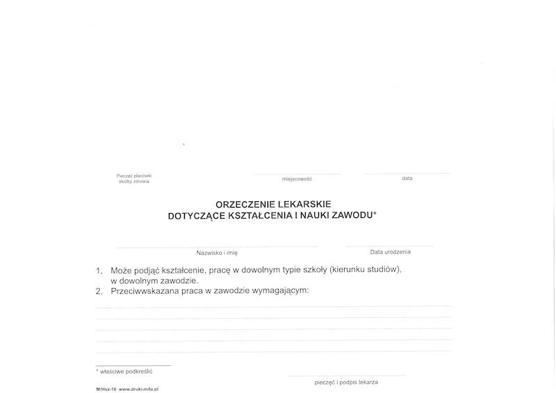 Orzeczenie lekarskie dotyczące kształcenia i nauki