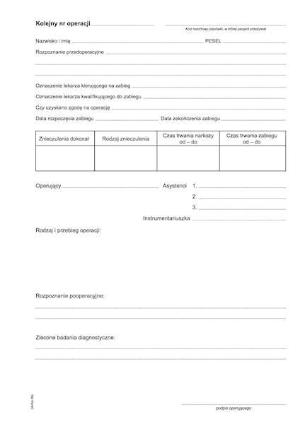 Księga bloku sali operacyjnej samokopująca tw. opr