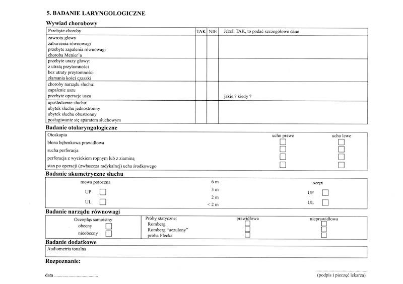 Karta badania kierowcy KBK-5