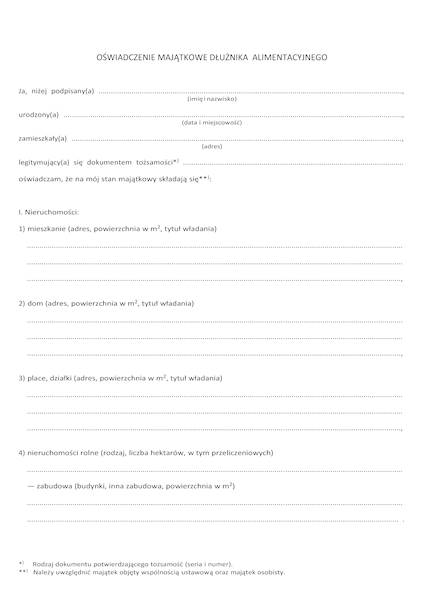Oświadczenie majątkowe dłużnika alimentacyjnego