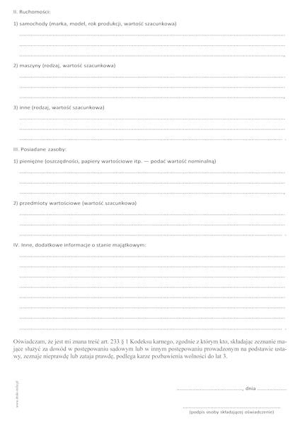 Oświadczenie majątkowe dłużnika alimentacyjnego