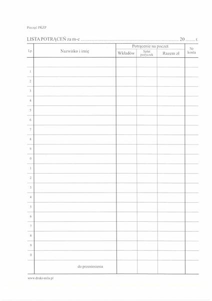 Lista potrąceń A5/80