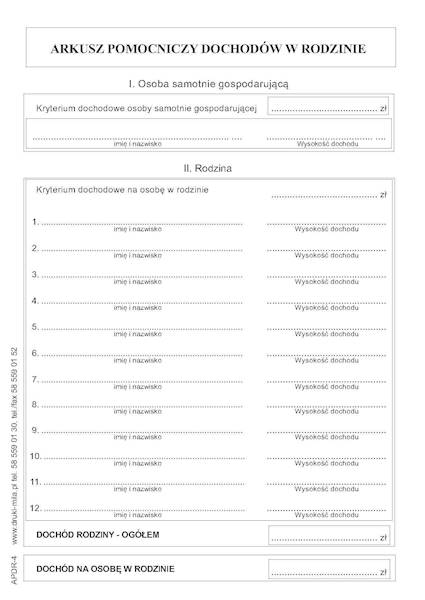 Arkusz pomocniczy dochodów w rodzinie A4 100k.