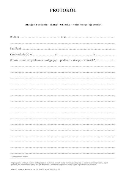 Protokół przyjęcia podania-skargi A4 1/1