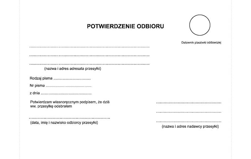 Zwrotne potwierdzenie odbioru adm. KPA-5ASP2-1
