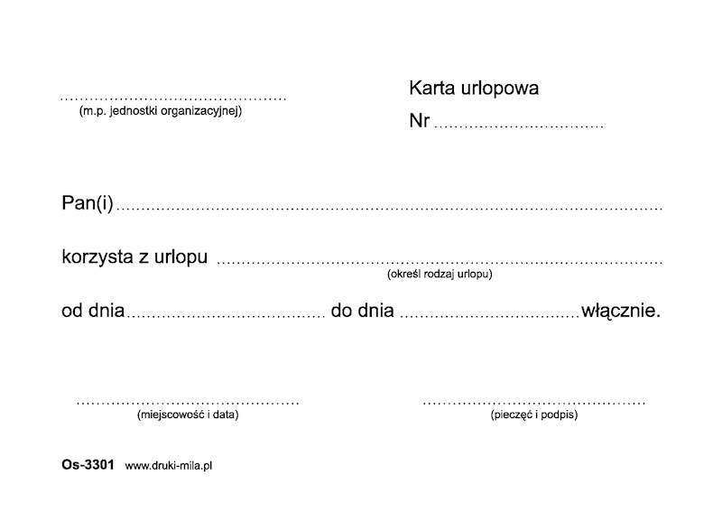 Karta urlopowa Os-3301 A6 80k.offset