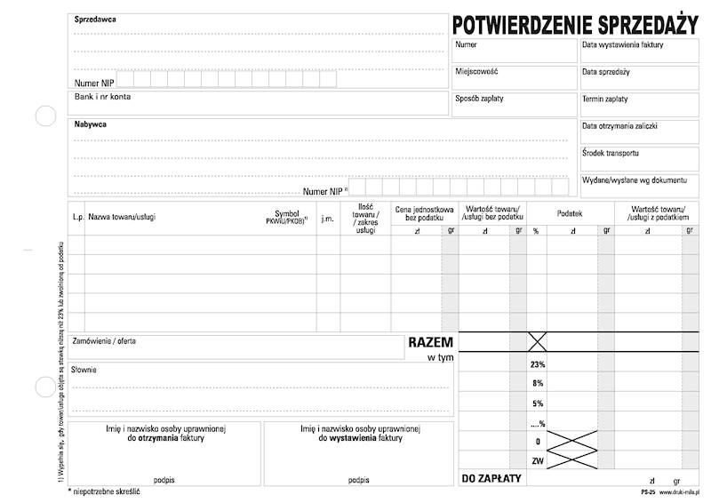 Potwierdzenie sprzedaży A5 80k PS-25  samokopia