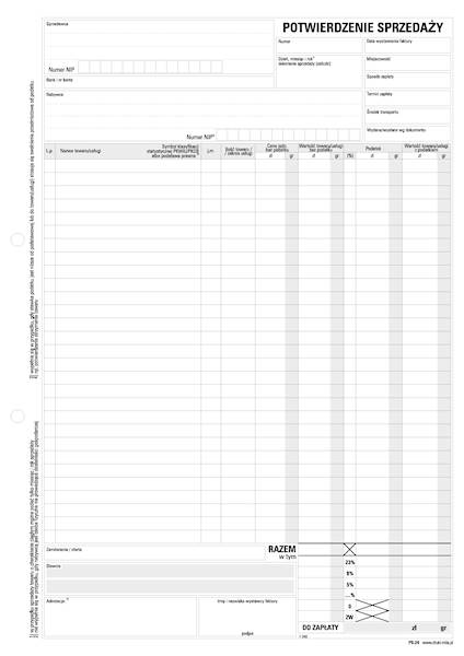 Potwierdzenie sprzedaży A4 80k. PS-24