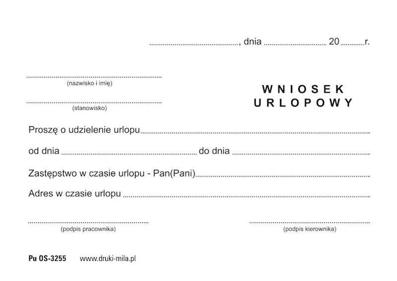 Wniosek urlopowy OS-325 80k.