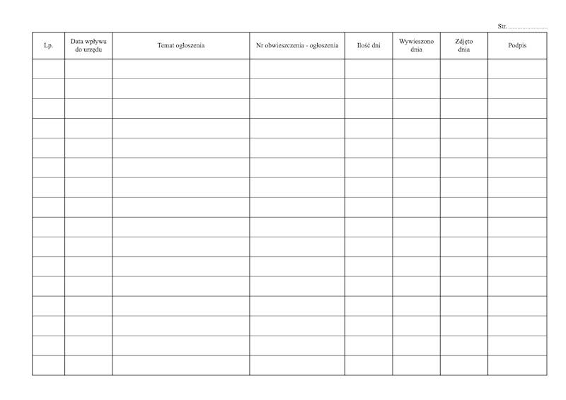 Rejestr obwieszczeń A4 100 k. tw.op. RO-4