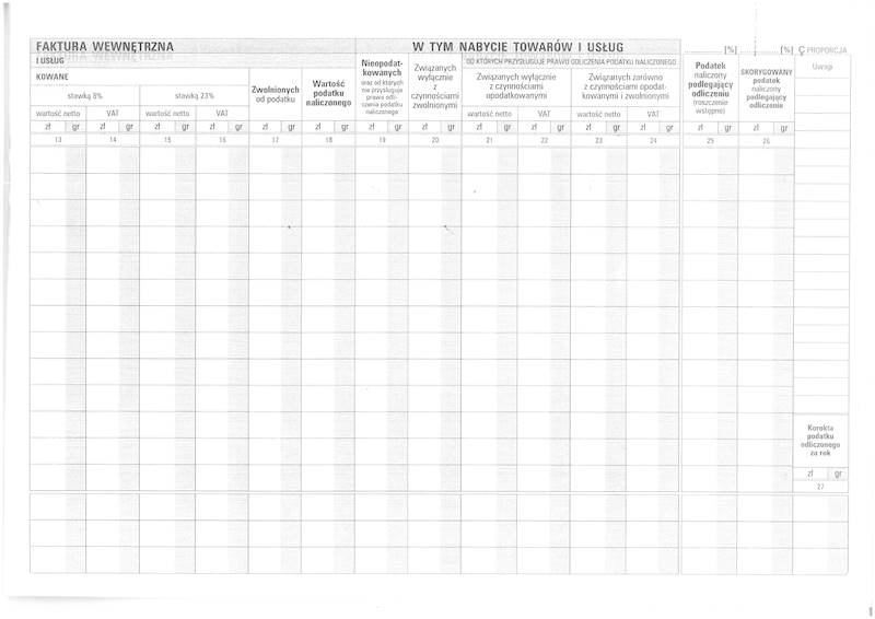 Ewidencja nabycia towarów i usług A4