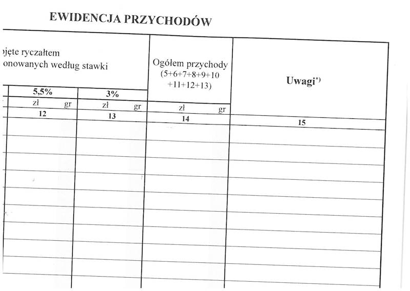 Ewidencja przychodów EP-5 A5/ryczałt/ 16 k.
