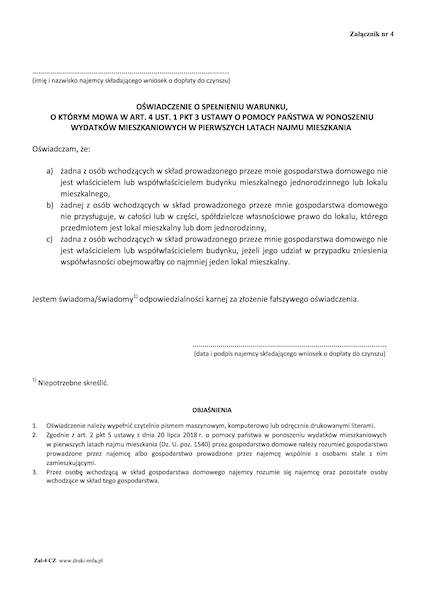 Oświadcenie o spełnianiu warunku najmu