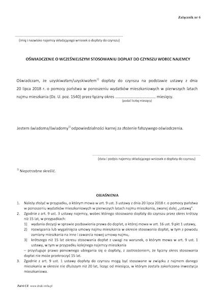 Oświadczenie o wcześniejszym stosowaniu dopłat 
