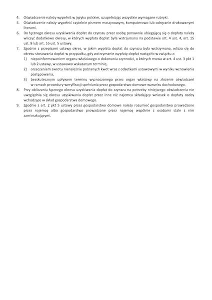 Oświadczenie o wcześniejszym stosowaniu dopłat 