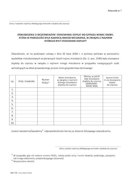 Oświadczenie o wcześniejszym stosowaniu dopłat