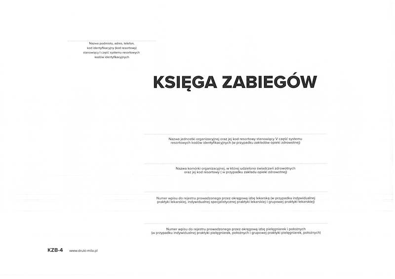 Księga zabiegów KZB-4 A4 100k.Twarda oprawa