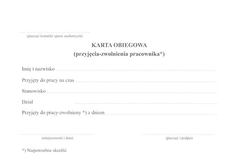 Karta obiegowa przyjęcia zwolnienia pracownika A6 