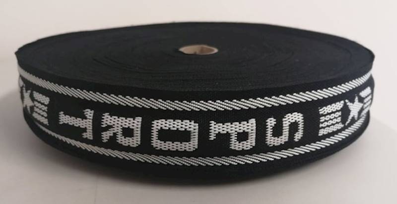 Taśma żakardowa napis - 40mm - czarna - 50mb/opak.