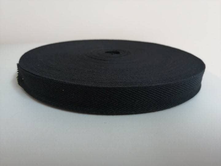 Taśma bawełniana jodełka czarna - 20mm - 50mb