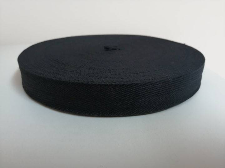 Taśma bawełniana jodełka czarna - 25mm - 50mb