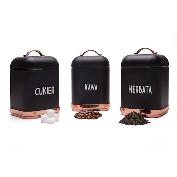 Pojemniki Harper Black x3 kawa/herbata/cukier czarne STARKE