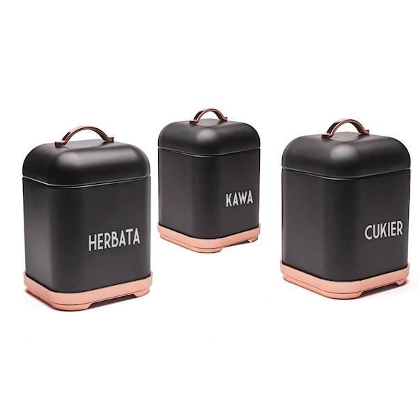 Pojemniki Harper Black x3 kawa/herbata/cukier czarne STARKE