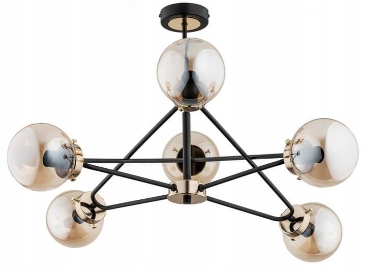 Lampa wisząca Sagito 6xE14 czarno/złota klosze kulki miodowe 25626 ALFA