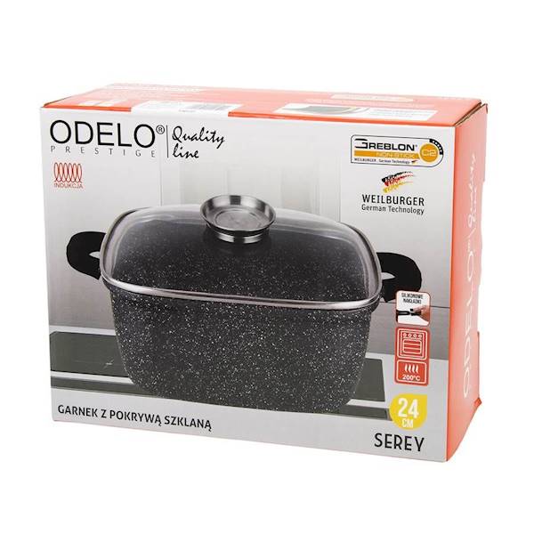 Garnek SEREY Greblon kwadratowy 24/11cm 4,5L z pokrywą i aromatyzerem OD1988 ODELO