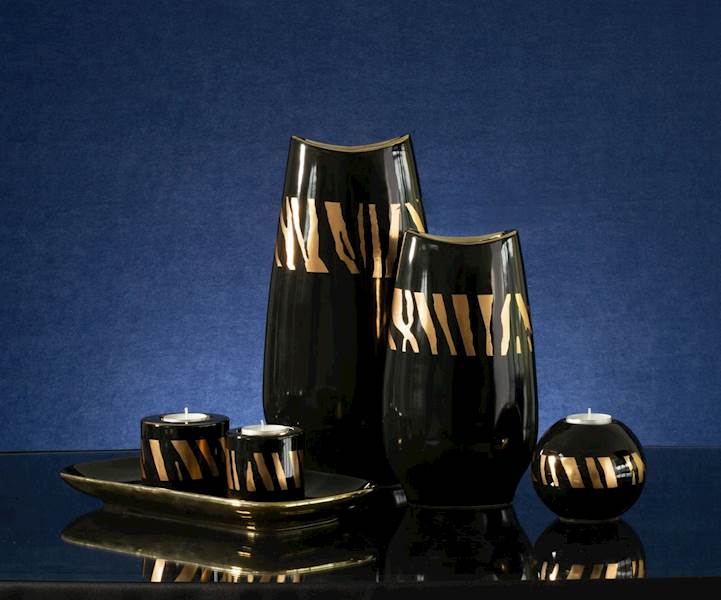 Świecznik SELENA czarny/złoty  8x8x7cm 388790  EUROFIRANY