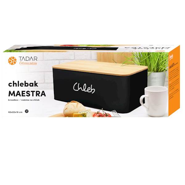 Chlebak MAESTRA czarny mat 42x22x16cm z napisem chleb TADAR