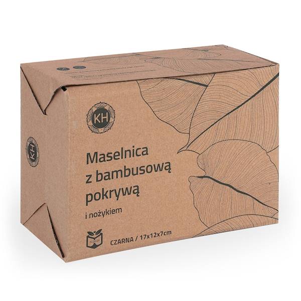 Maselniczka porcelanowa z pokrywką bambusową i nożykiem czarna 17x12x7cm KonigHOFFER