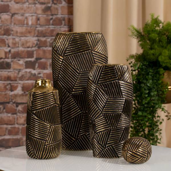 Wazon  EMMI/WAZ/06 12x12x25cm czarny+złoty 401415 EUROFIRANY
