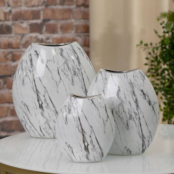 Wazon SANA/WAZ/01 19x12x35cm biały+srebro 401808 EUROFIRANY