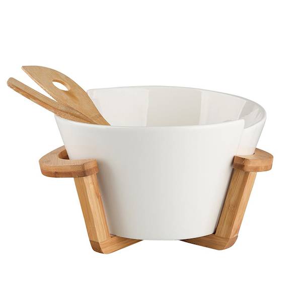 REGULAR salaterka owalna + 2 łyżki 29x25x16cm na stojaku bambusowym 01010052034 ALTOM