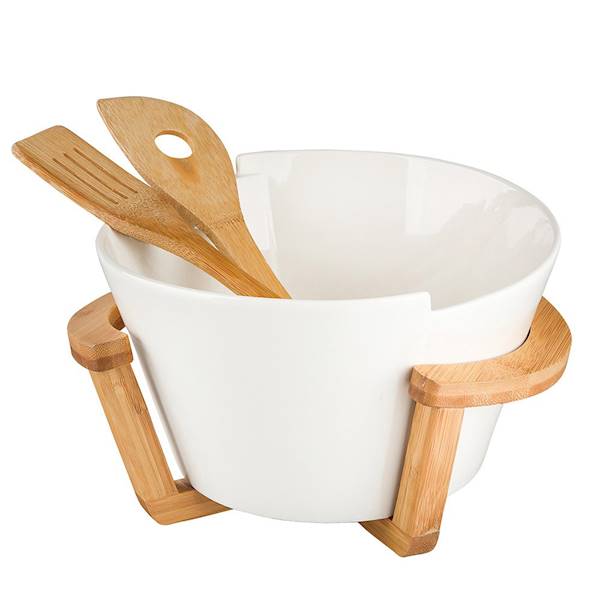 REGULAR salaterka owalna + 2 łyżki 29x25x16cm na stojaku bambusowym 01010052034 ALTOM
