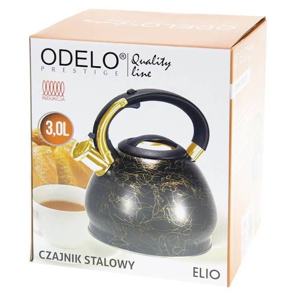 DE.CZAJNIK STAL.+GWIZDEK 3,0L OD2090 CZARNO/ZŁOTY