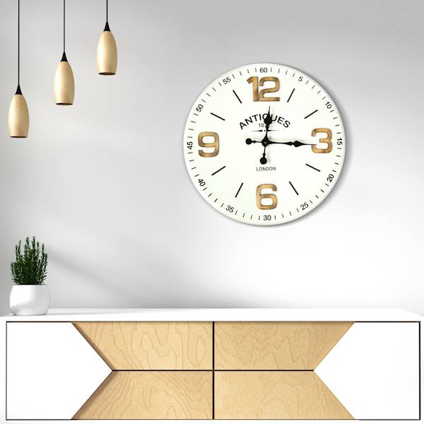Zegar naścienny ZE/02 45x6x45cm biały+drewno 387971  EUROFIRANY