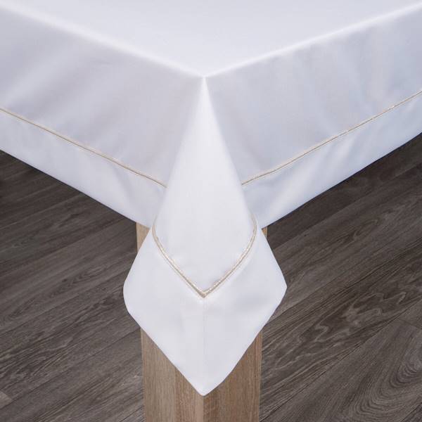 Obrus MADELE 145x240cm biały+złota lamówka 386400  EUROFIRANY