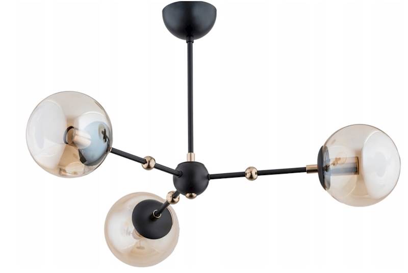 Lampa wisząca ITORIS 3xE14 czarno/złota klosze kulki miodowe 28363 ALFA
