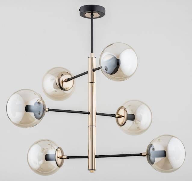 Lampa wisząca PESCO 6pł. E14 czarno/złota klosze kulki miodowe 63025 ALFA
