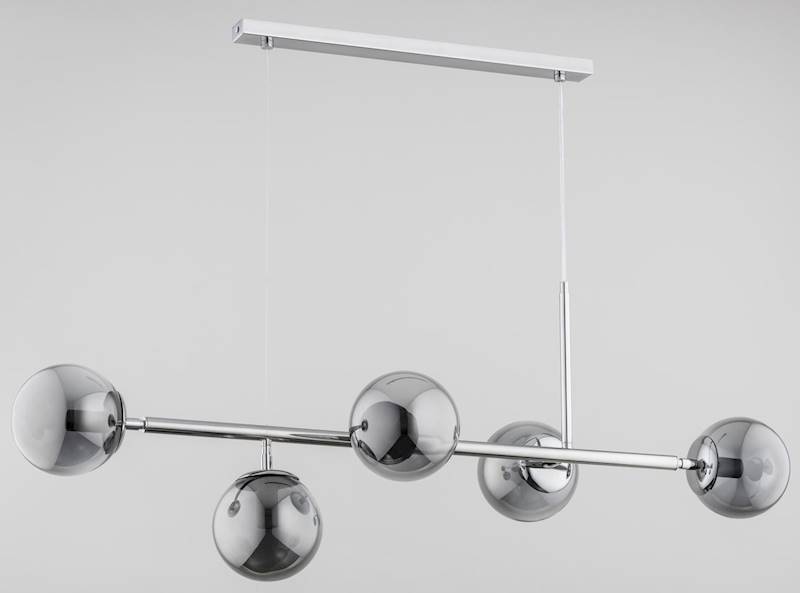 Lampa wisząca DANSA 5xE14 chrom klosze kulki grafit/transparent 63018 ALFA