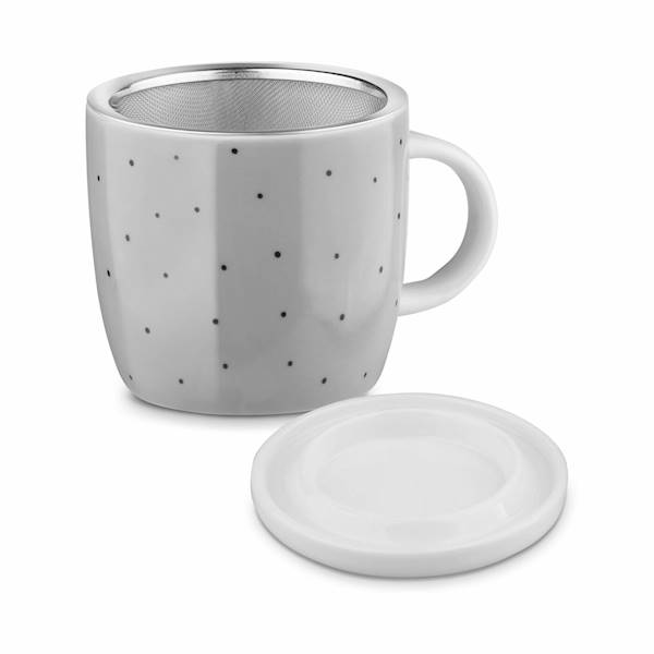 Kubek ceramiczny + zaparzacz nierdzewny 320ml wzór kropki TADAR