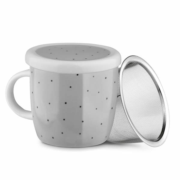 Kubek ceramiczny + zaparzacz nierdzewny 320ml wzór kropki TADAR
