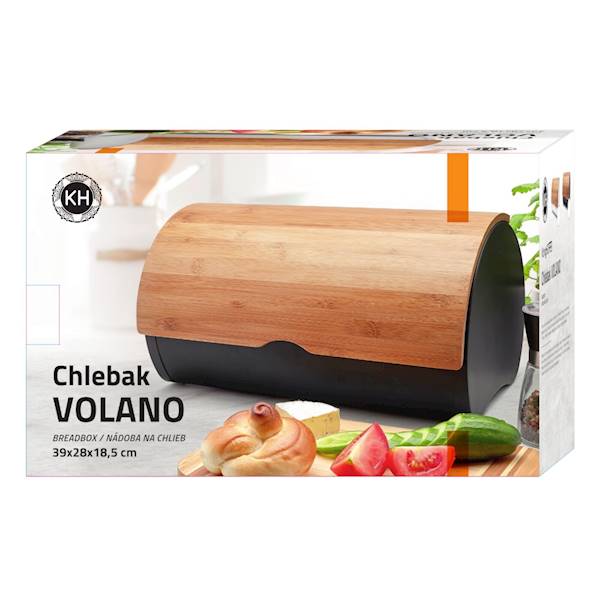 Chlebak VOLANO czarny mat + bambusowa pokrywa 39x28x18,5cm KonigHOFFER