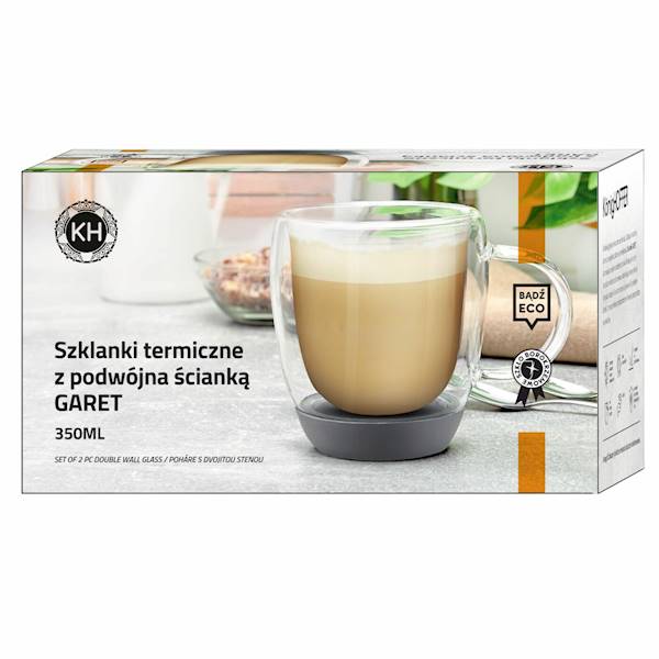 Szklanki termiczne Garet do kawy z silikonowym szarym dnem 350ml 2 szt. KonigHOFFER