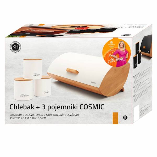 Chlebak bambusowy Cosmic + 3 pojemniki kremowy KonigHOFFER
